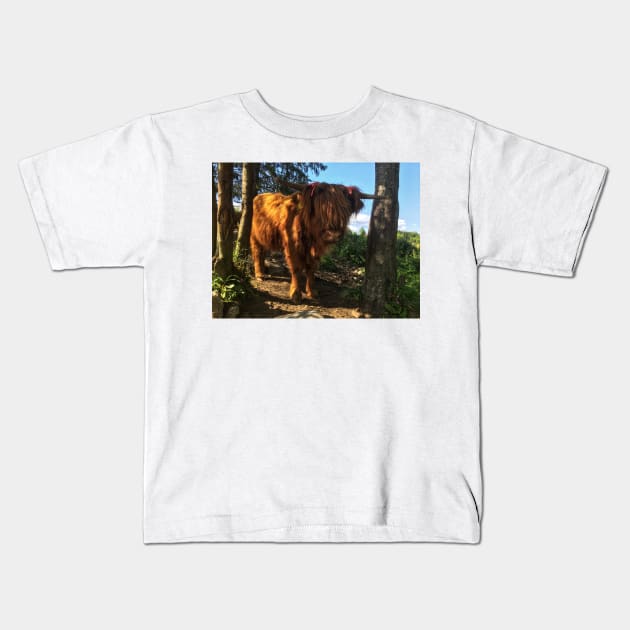 Scottish Highland Cattle Calf 2050 Kids T-Shirt by SaarelaHighland